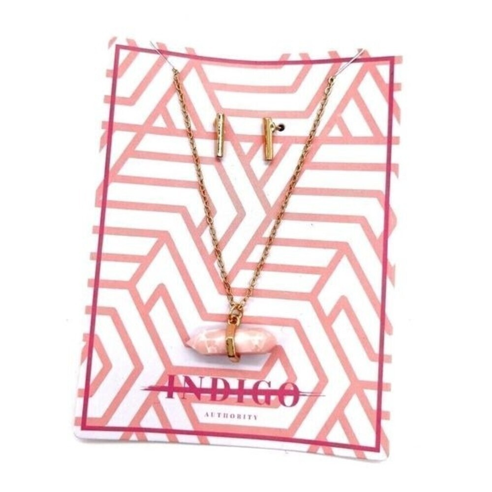 Indigo Coral Necklace & Earrings on Gold Tone  NWT